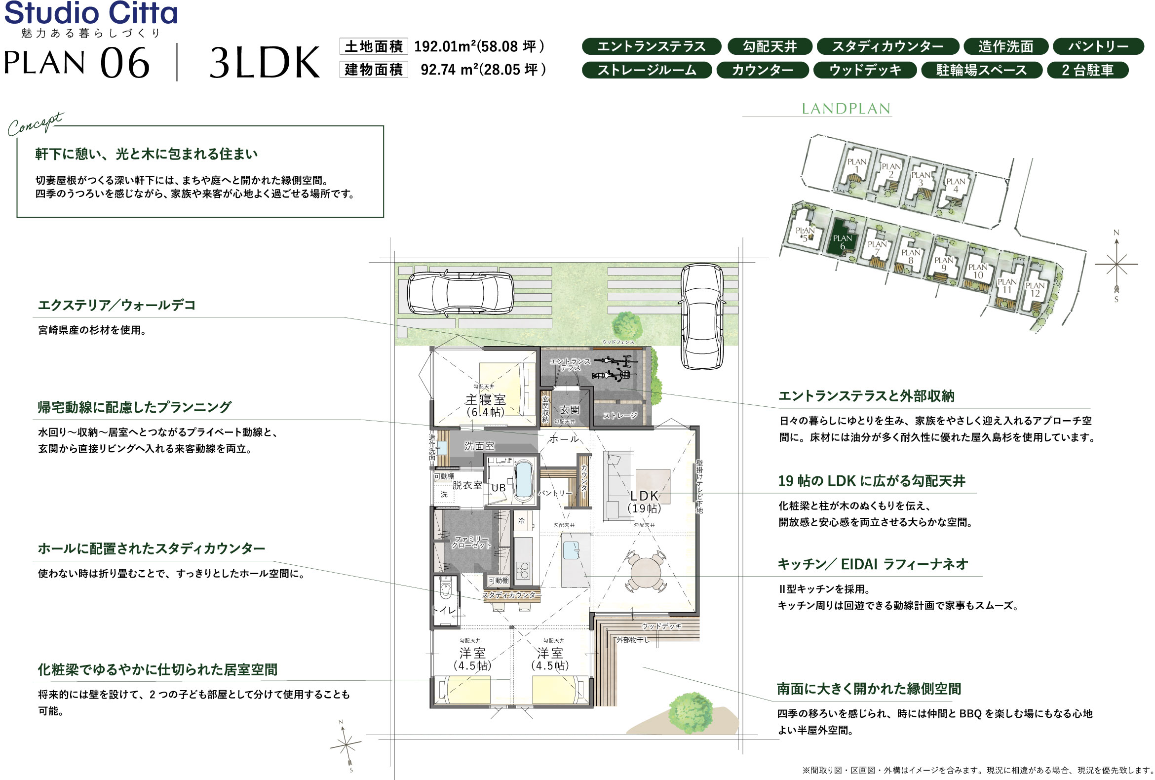軒下に憩い、光と木に包まれる住まい 間取り スタジオ・チッタ